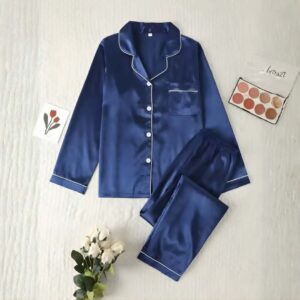 navy blue silk night suit for girls