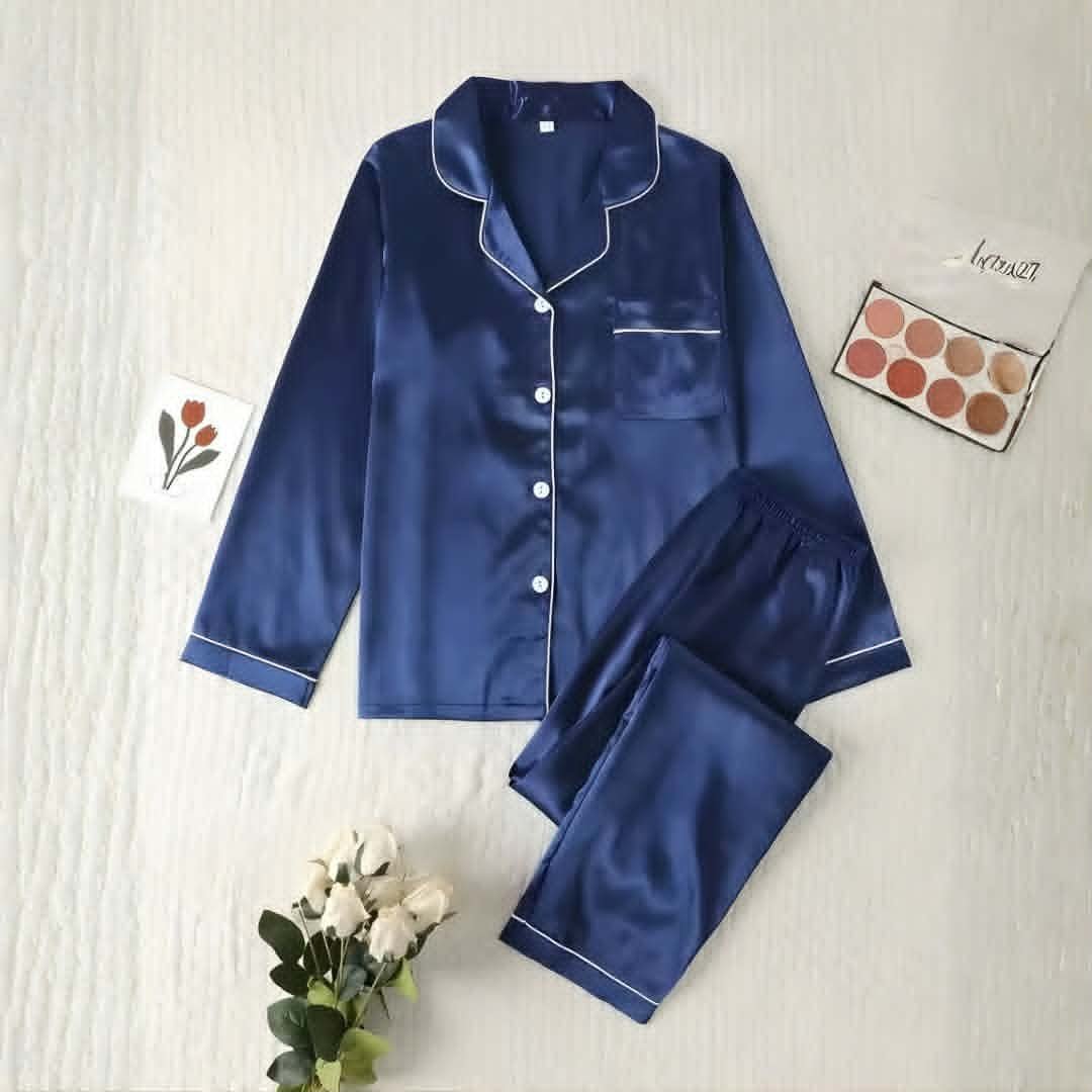 navy blue silk night suit for girls