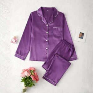 purple silk night suit for girls