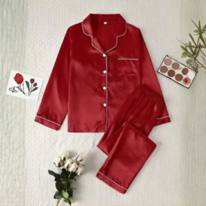 Maroon Silk Night Suit for Women & Girls