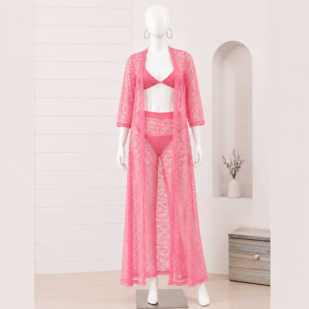 4 piece baby pink net bridal night dress