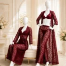 4 Piece Maroon Net Bridal Nighty for Women (2)