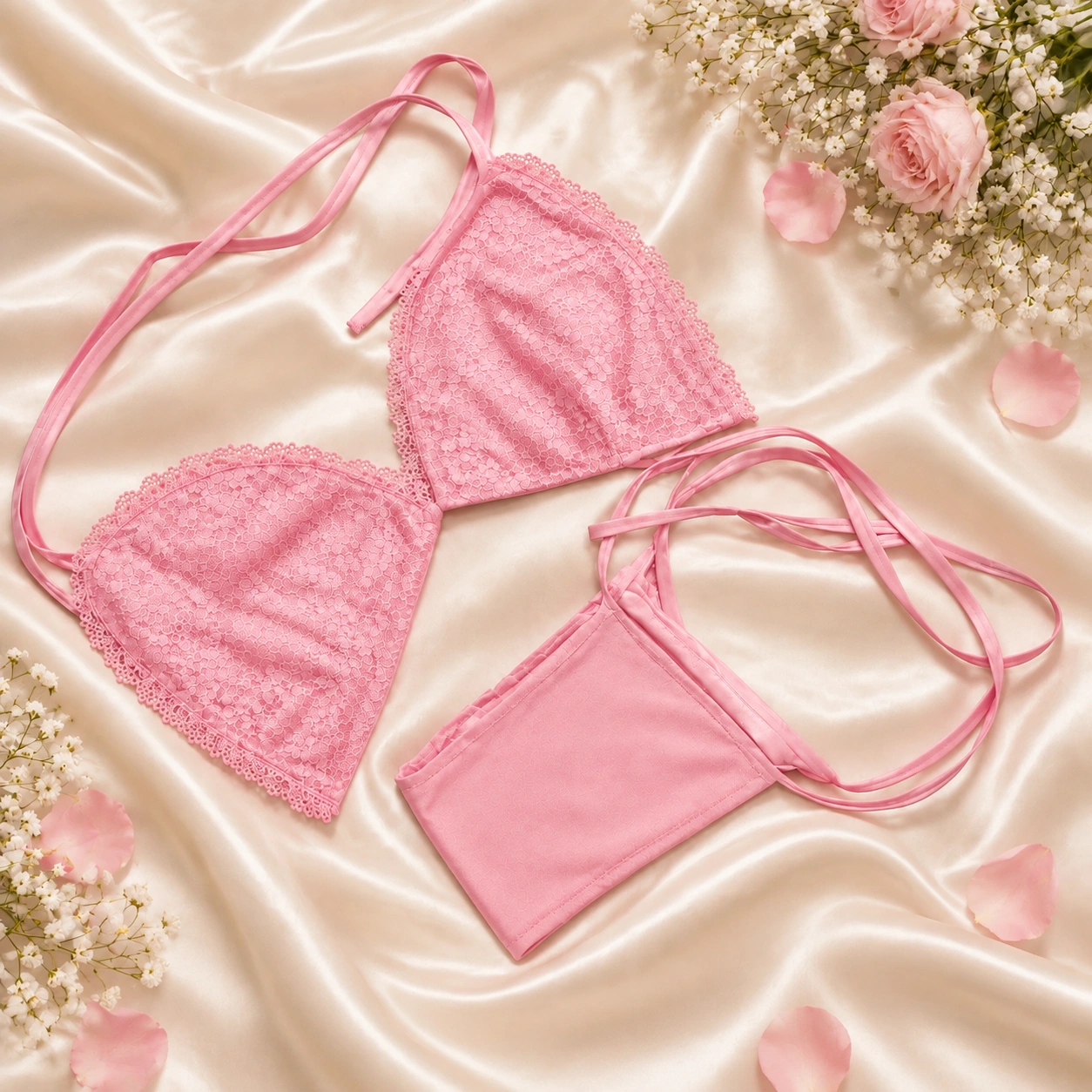 4 pcs net baby pink nightsuit bikini