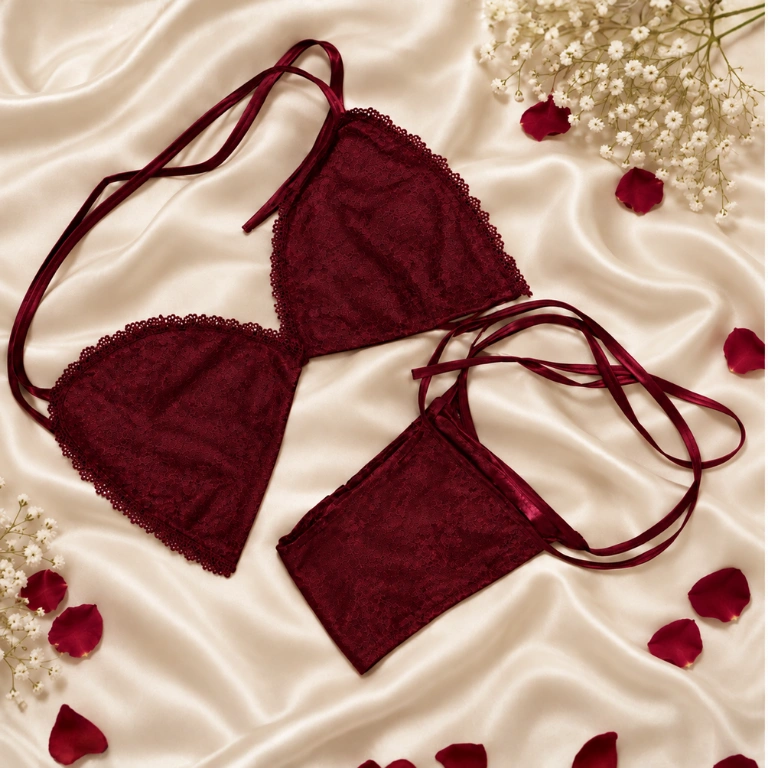 4 pcs net bikini maroon