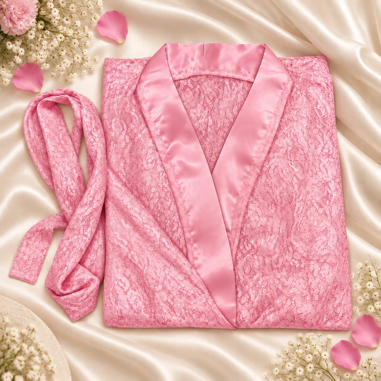 4 pcs net bridal nightsuit gown robe baby pink
