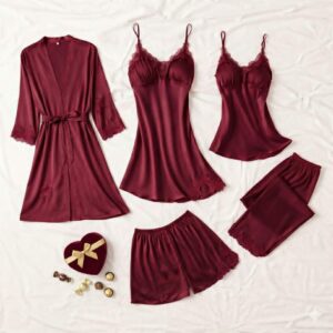 5 piece silk night suit for women
