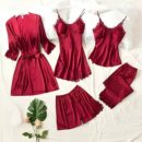 5 piece silk night suit for women