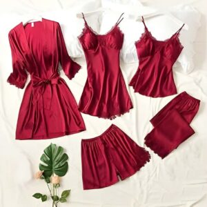 5 piece silk night suit for women