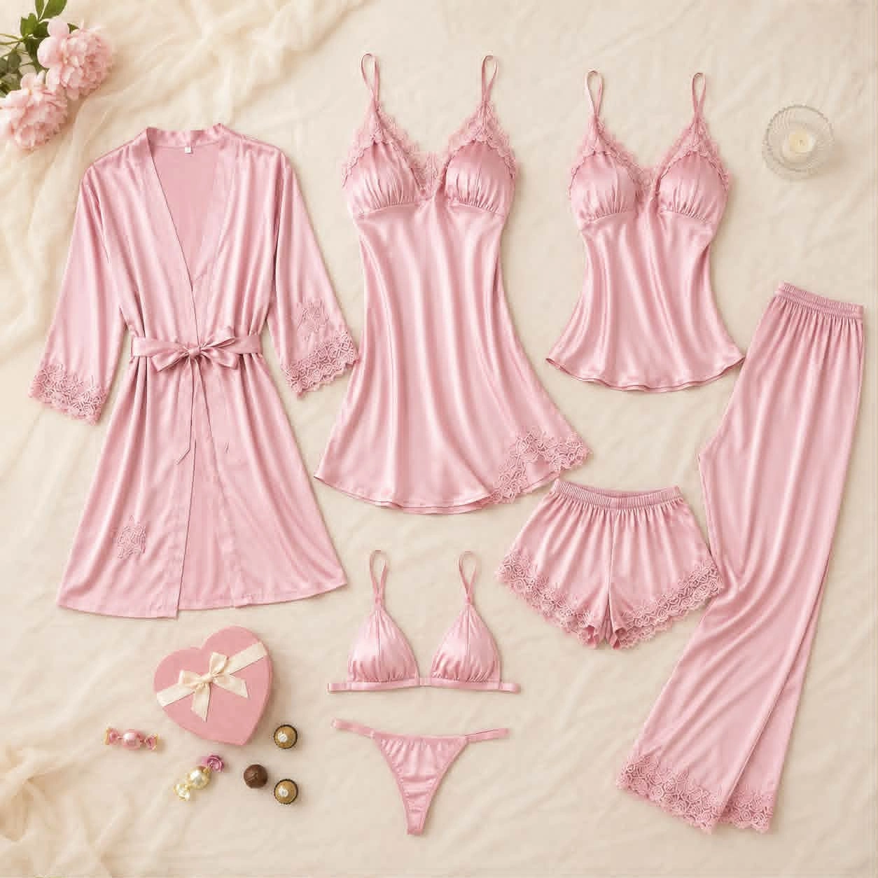 7 Pcs Baby Pink Nighsuit
