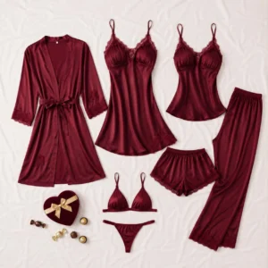7 Pcs Maroon Nighsuit