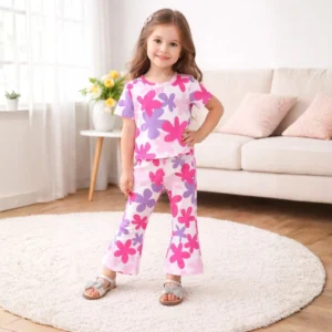 Girls Pink Floral Print 2 Piece Set