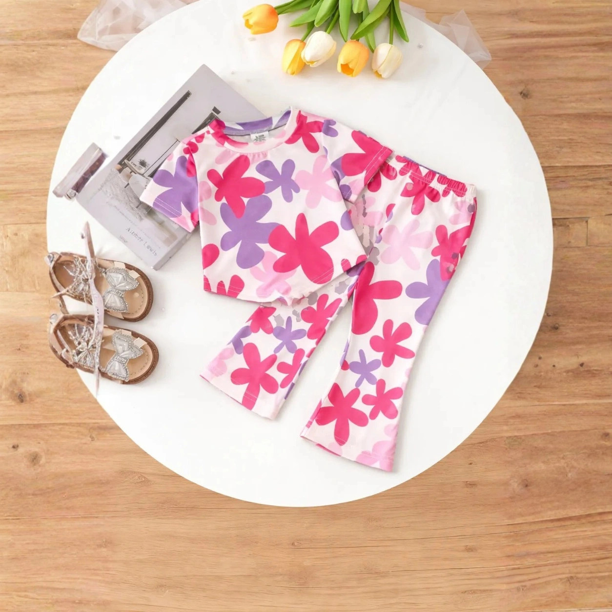 Girls Pink Floral Print 2 Piece Set