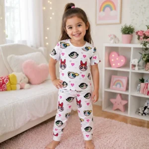 Kids Cartoon Face Print Sleepwear.