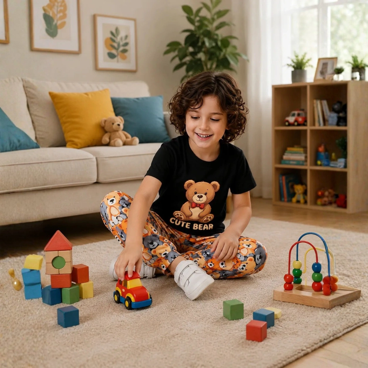 Kids Cute Bear Print Nightsuit