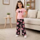 Kids Pink Bow Tee & Floral Trouser Set