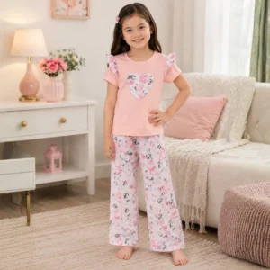 Kids Pink Floral Heart Nightsuit