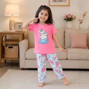 Kids Pink Kitten Graphic Trouser Set