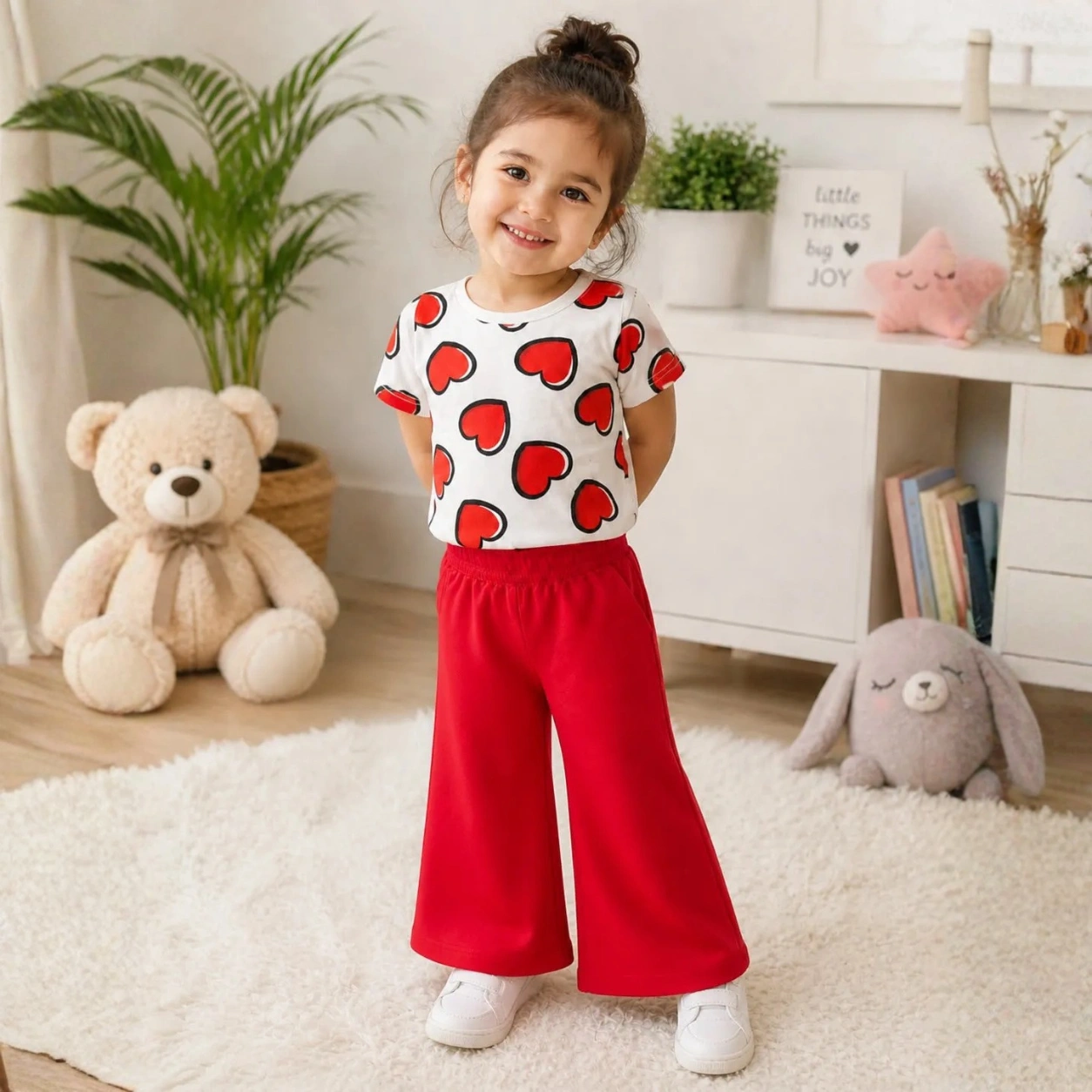 Kids Red Heart Print Night Suit