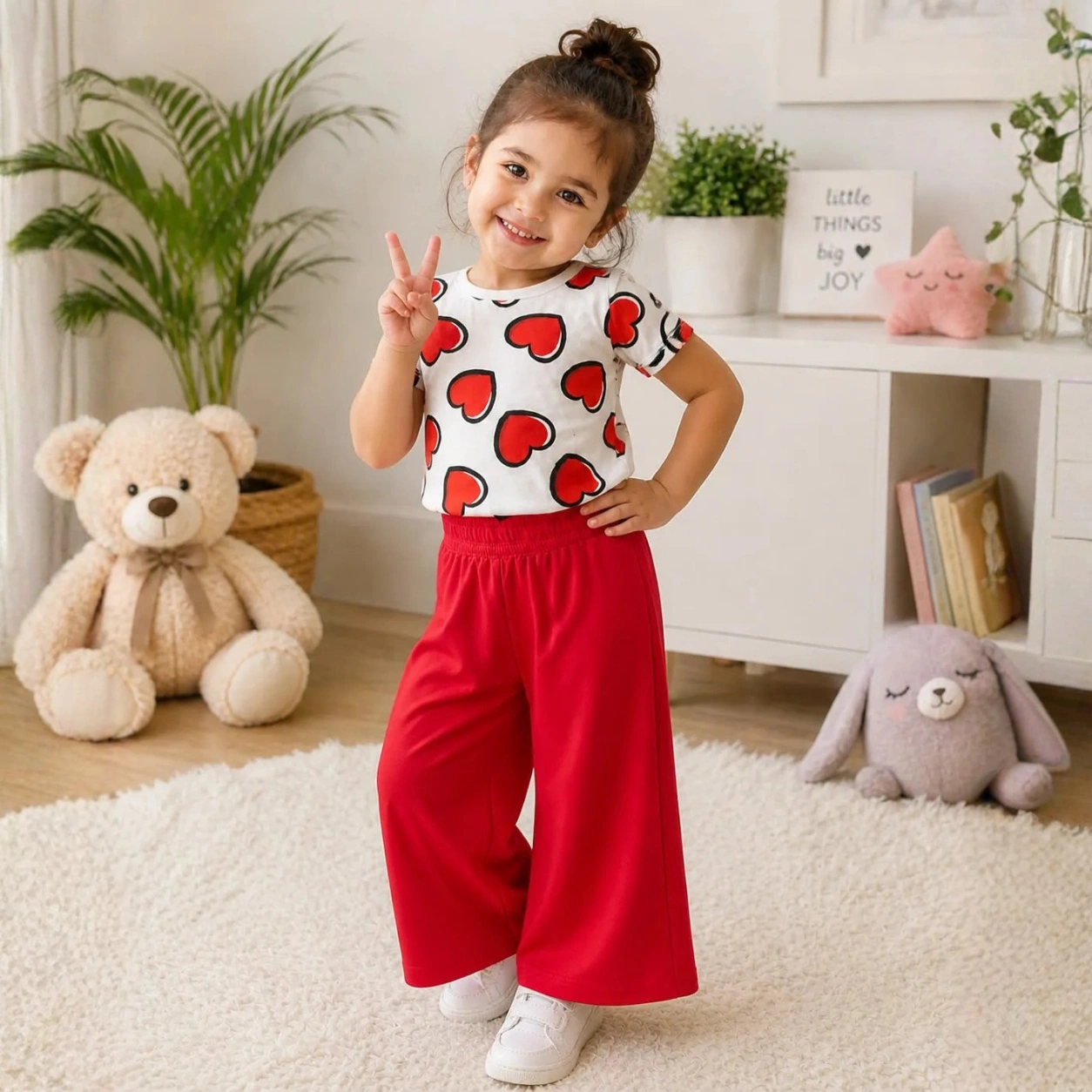 Kids Red Heart Print Night Suit