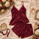 Maroon Cami Set with Lace Trim