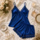 Royal Blue 2 pcs Cami Set with Lace Trim