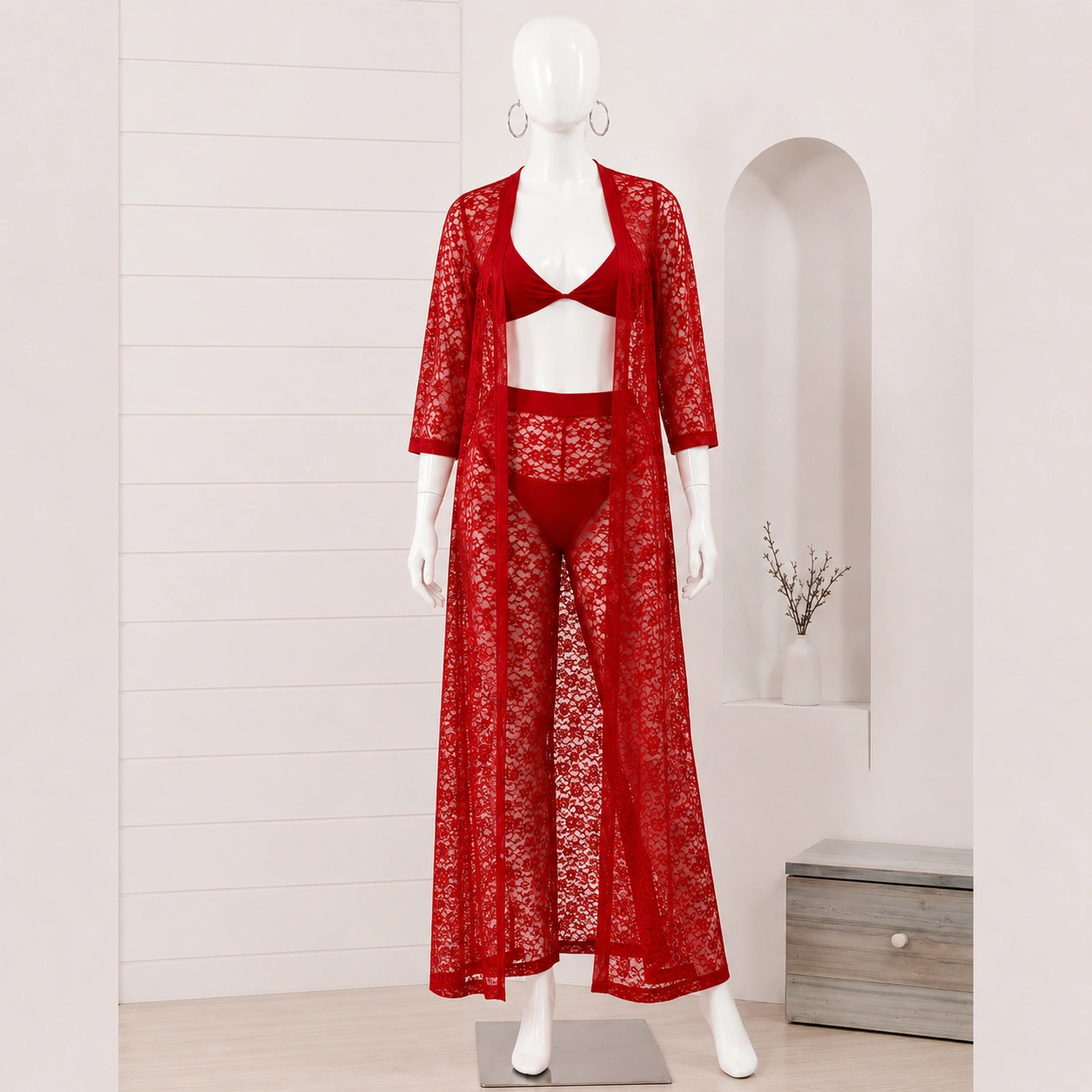Shop 4 piece red net bridal nighty