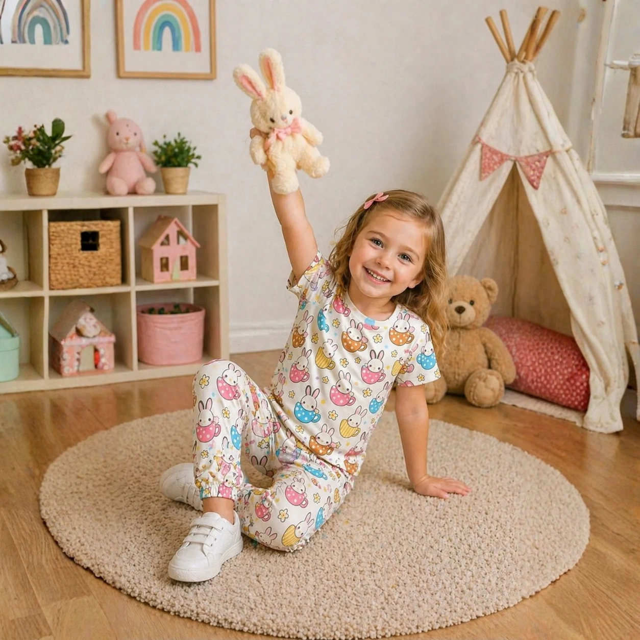 Shop cute teacup bunny print night suit