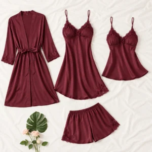 4 pcs maroon silk suit